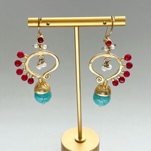 Tiklari Handan Turquoise Ruby Pearl Gold Earrings
